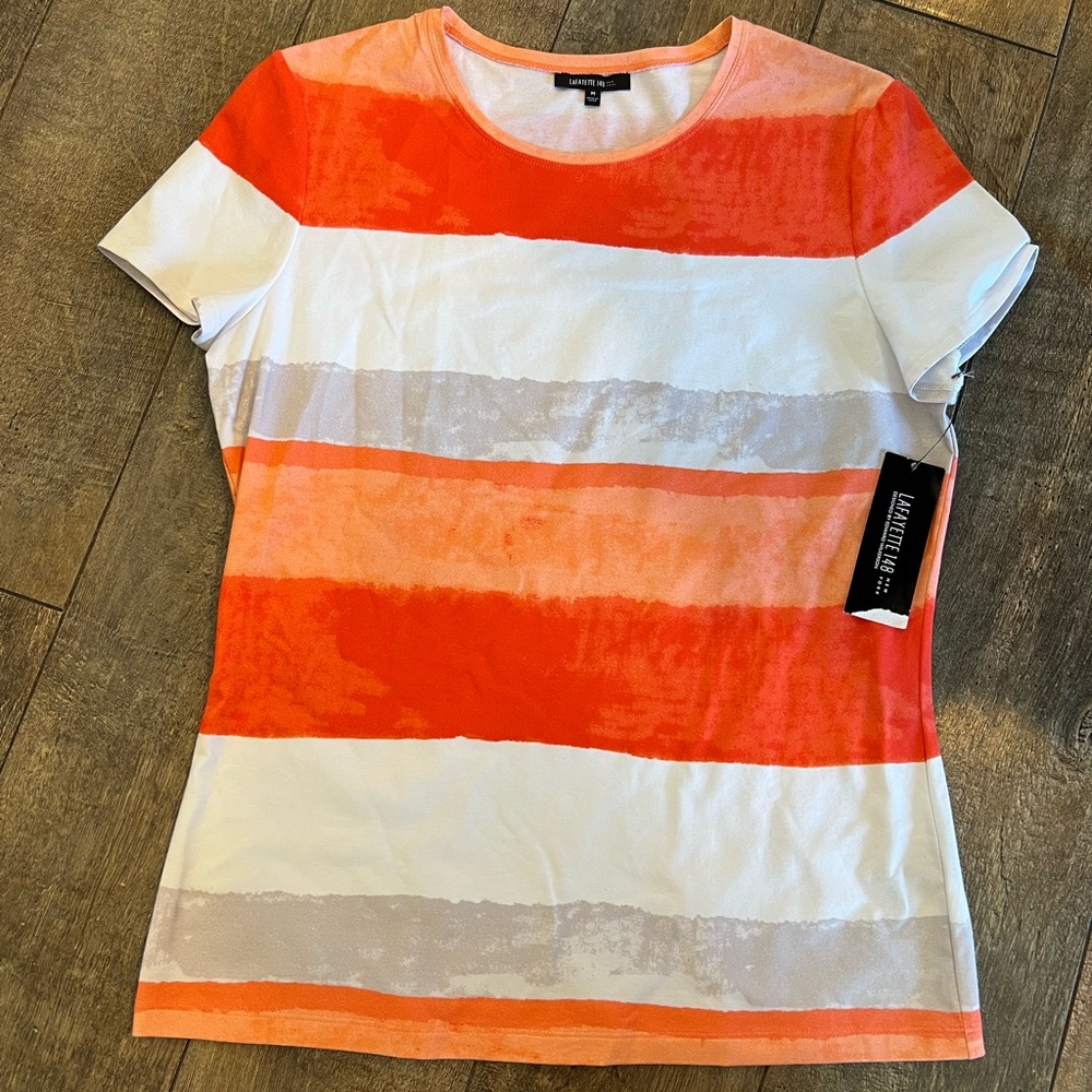 Lafayette 148 NWT New York Orange and White Striped Tee